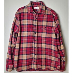 FLAWS Taylor Stitch Flannel Moto Utility Men's 44 XL Plaid Red Button Down